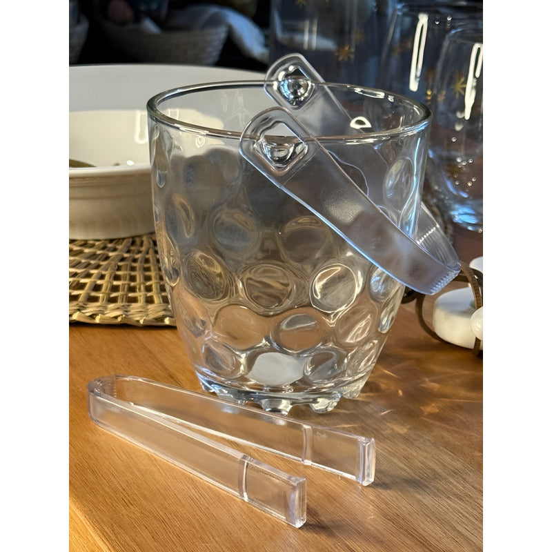 Pack 2 Hieleras De Vidrio Cubetera Hielera Con Pinza Y Mango