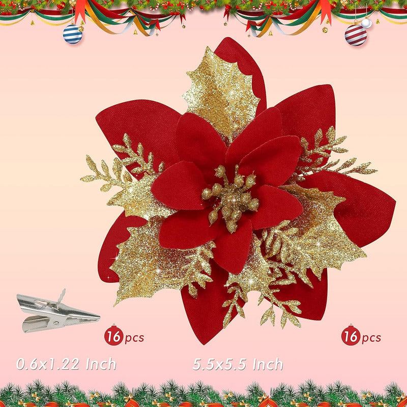 X6 Flores Navideñas Adornos Arbol Navidad Decoración Flores