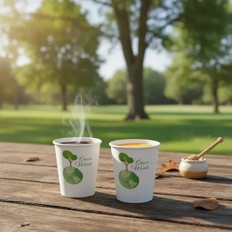 Vasos Cafe Bebidas Calientes Frias Cafeteria Eventos 50 Und Color Blanco Verde Natural Vasos Eco Compostables Estilo Cafeteria Eventos Consumo Responsable Diseño Moderno Sustentable
