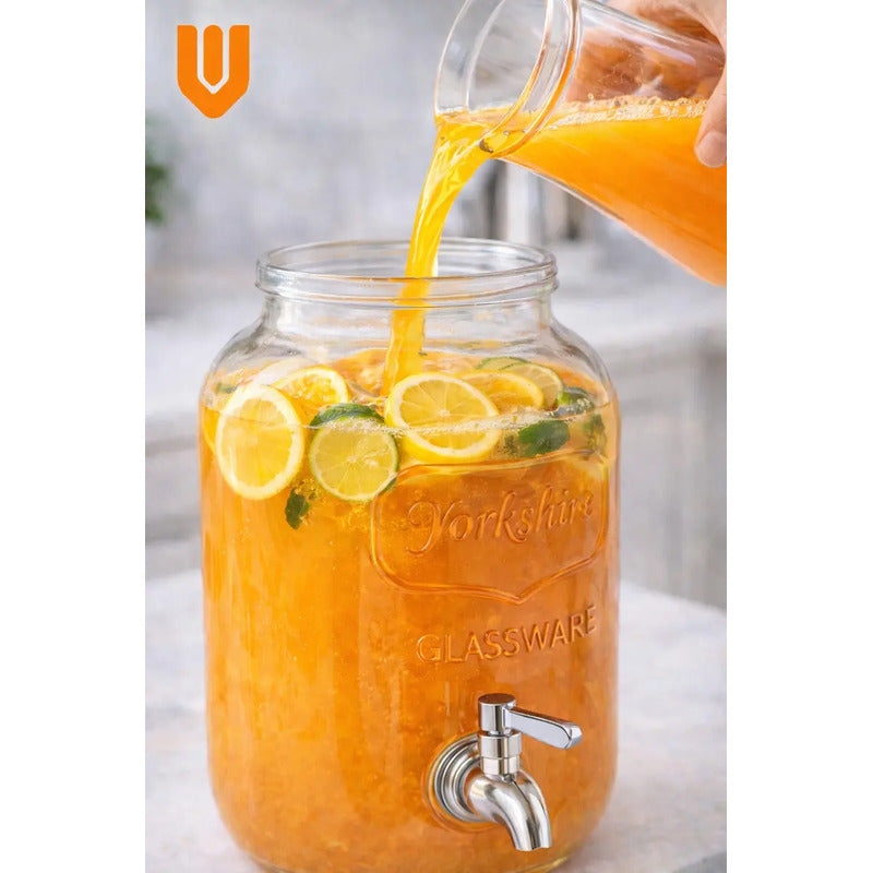 Dispensador Bebidas Vidrio 5 Litros Frasco Grueso Grifo Meta Transparante