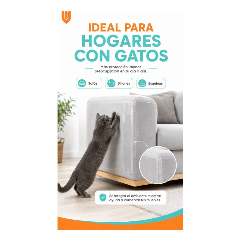 Rascador Gatos 43x30cm Sofa Sillon Protector Antiarañazos Protector Adhesivo Antiarañazos Gato Pvc Transparente 43x30 Cm Pack 10 Reutilizable Removible Sofá Sillón Muebles Hogar 43x30