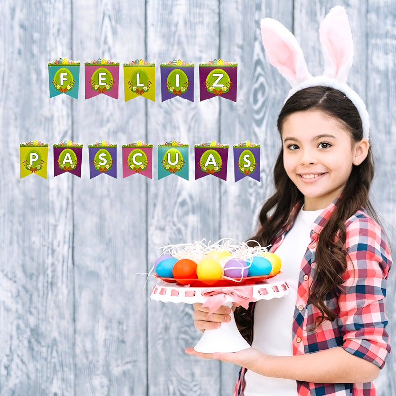 Banderin Feliz Pascuas Decoracion Pascuas Feliz Pascuas Multicolor Banderin Pascua