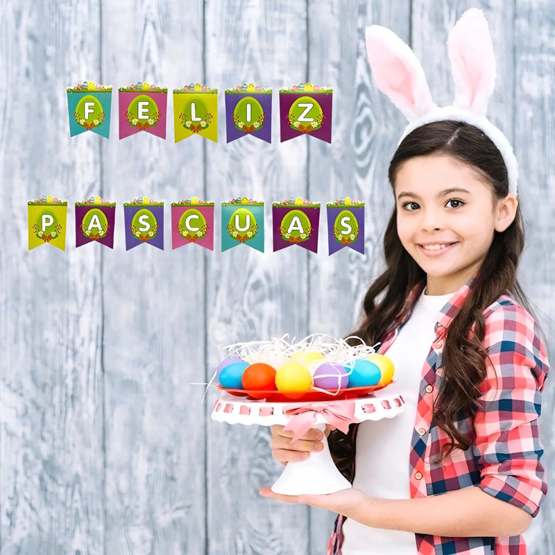 Banderin Feliz Pascuas Decoracion Pascuas Feliz Pascuas Multicolor Banderín Pascua