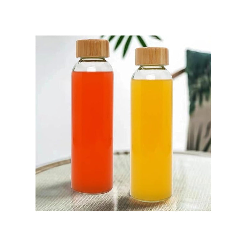 X2 Botella De Vidrio Tapa Bambu Botella Agua Jugo Bebida 1l