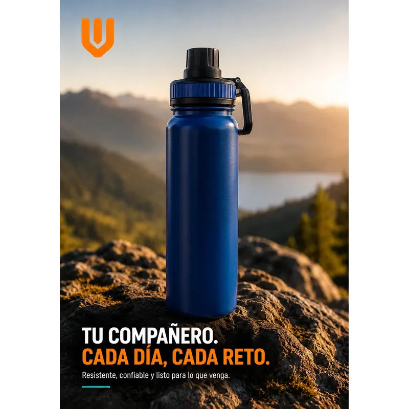 Termo Botella Acero Inoxidable Agua Termica Bebidas Camping Azul