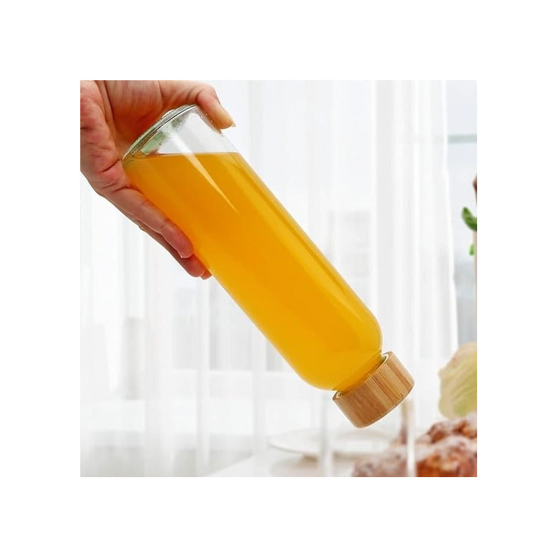 X2 Botella De Vidrio Tapa Bambu Botella Agua Jugo Bebida 1l