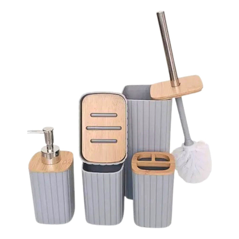 Set Juegos De Baño 5 Piezas Accesorios De Baño Bambu Set Bañ