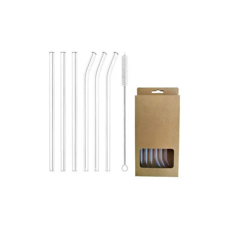 Set 6 Bombilla Vidrio Transparente Reutilizable Mate Cepillo Transparente