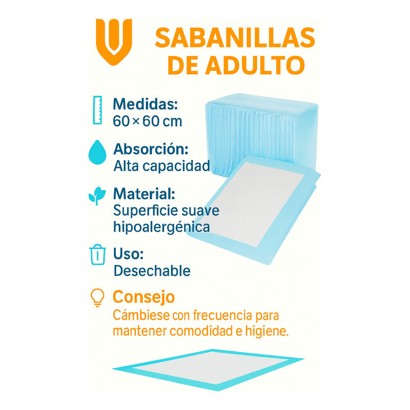 120 Sabanilla Adulto Protector Cama Pañales Protector 60x60