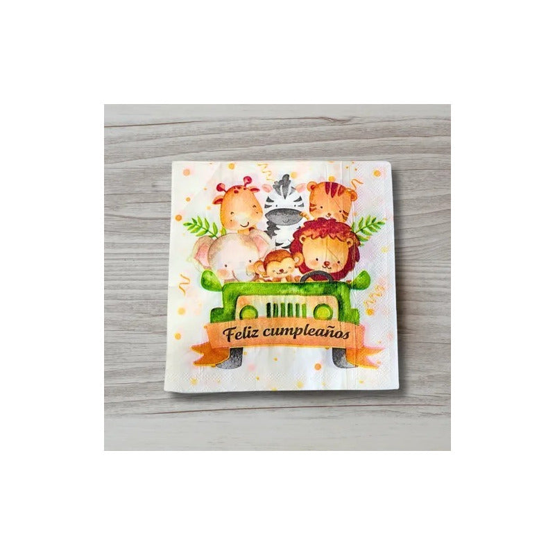 Pack 60 Servilletas Safari Decoración Feliz Cumpleaño Safari