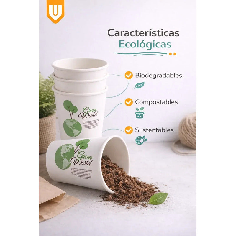 Vasos Desechable Compostables Biodegradable Café Jugo Agua Blanco Pequeño