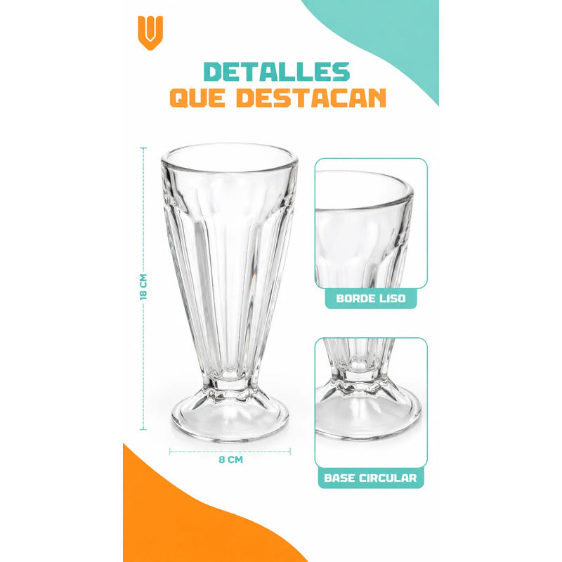 Set 6 Copas Vidrio 300ml Cristal Vaso Postre Batido Cerveza Copas Helado Vidrio Set 6 Postres Sundae Jugos Batidos Malteadas Transparentes Reutilizables Alto Diametro 300ml