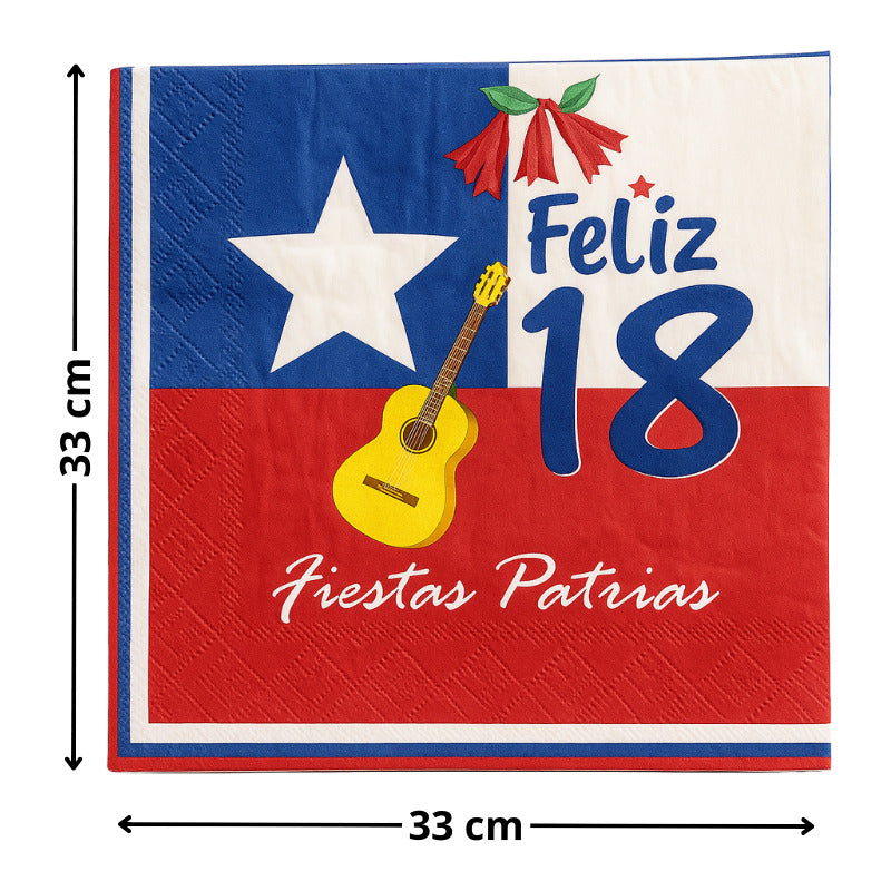 X60 Servilletas Fiestas Patrias Bandera Chile Decoracion