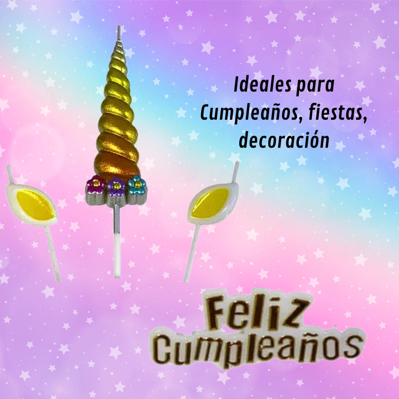 Set 4 Velas De Cumpleaños Adornos Para Tortas Unicornio