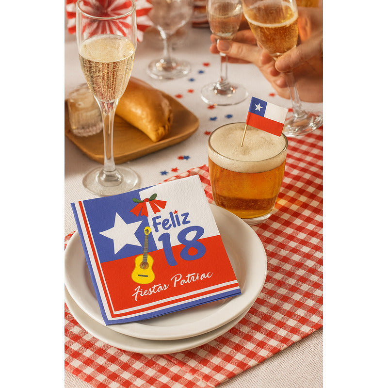 X60 Servilletas Fiestas Patrias Bandera Chile Decoracion