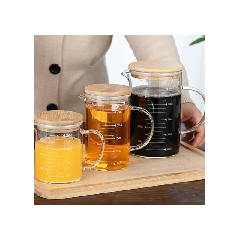 Pack 2 Tazas Medidora Con Tapa Tazas Vidrio Jarra Medidoras