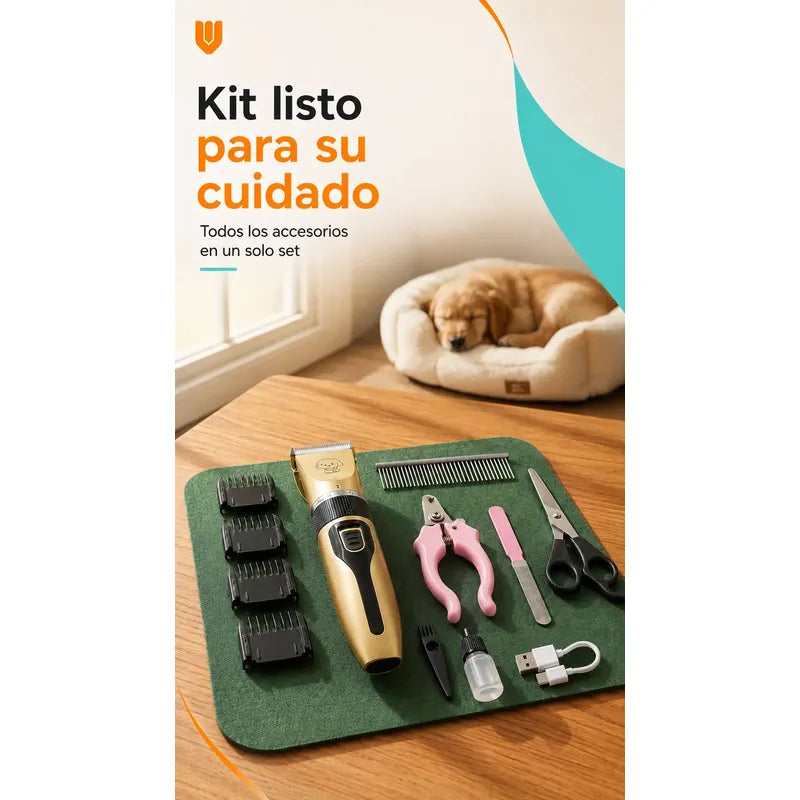 Maquina Cortar Pelo Perros Gatos Mascotas Peluqueria Kit Dorado Pequeño