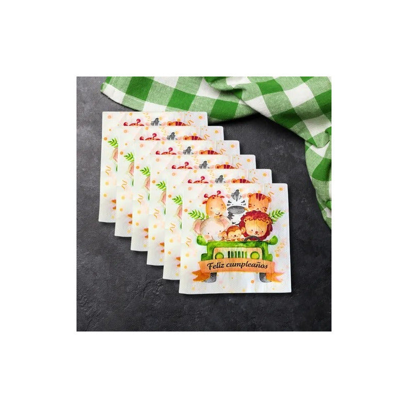 Pack 60 Servilletas Safari Decoración Feliz Cumpleaño Safari