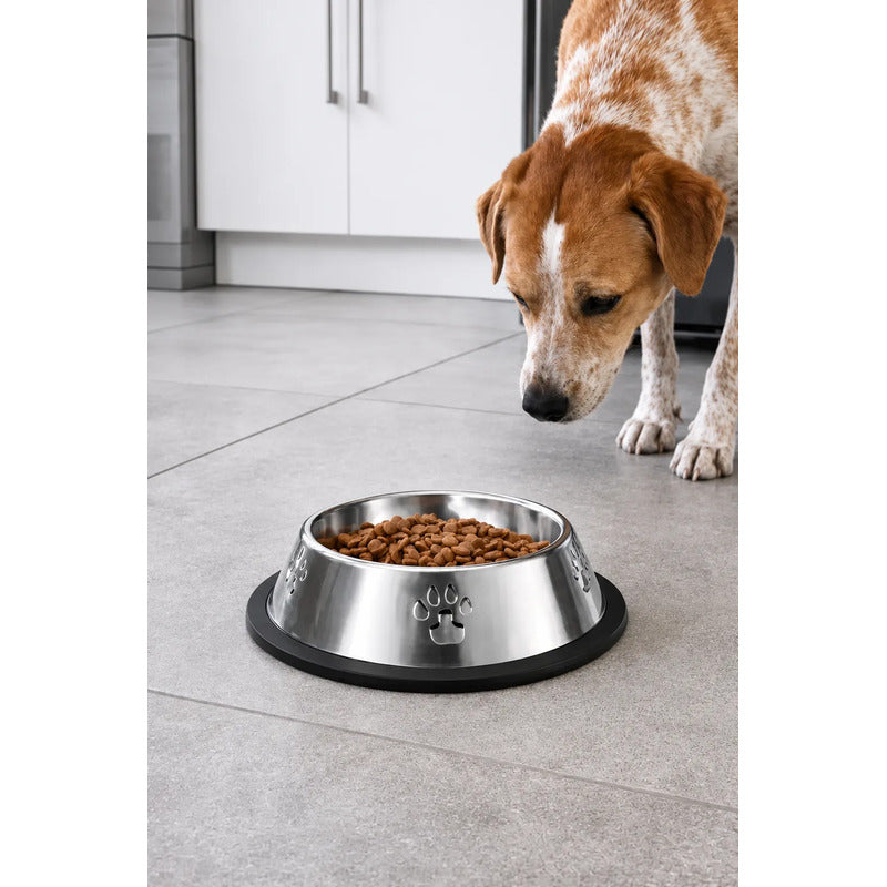 Comedero Platos Perros Gatos Mascotas Bowl Antivuelco Hogar Plateado