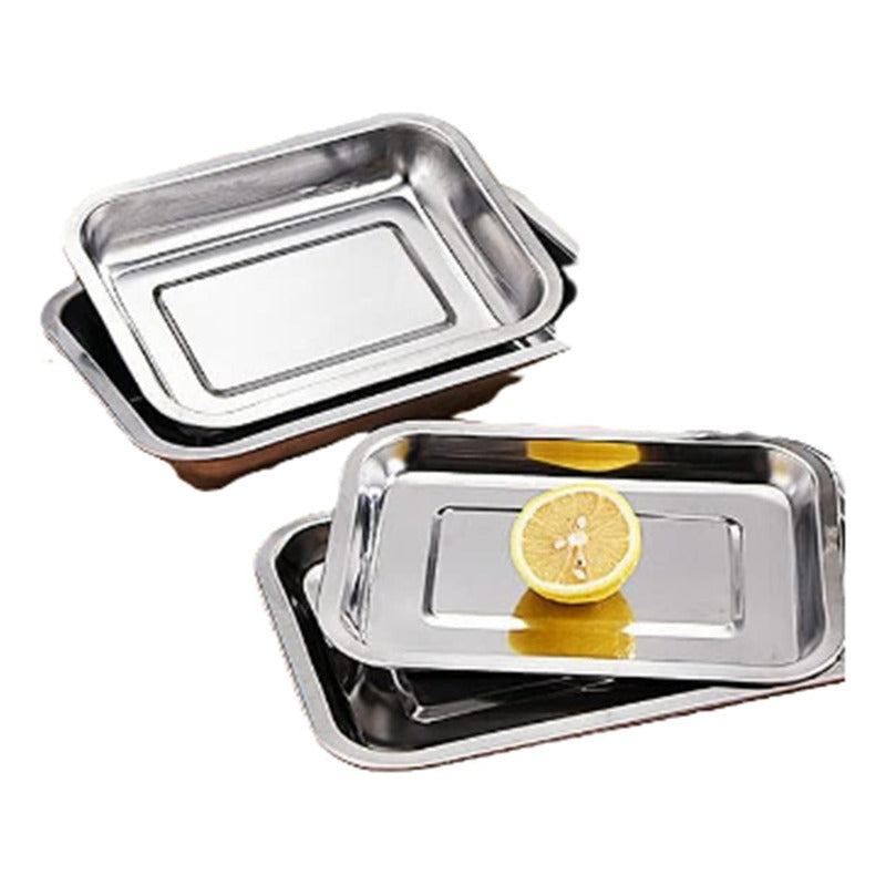 Bandeja Horno Acero Inoxidable Hornear Alimentos 40x30x2cm Color Plateado
