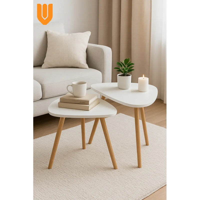 Set Mesas Centro Modernas Blancas Living Comedor Minimalista Blanco