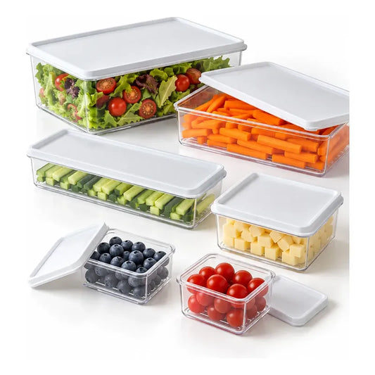 Set 6 Taper Organizadores Hermetico Tapa Conserveros Tupper Transparente Organizadores Alimentos Refrigerador Cocina Despensa Acrílico Transparente Tapas Blancas Rectangulares