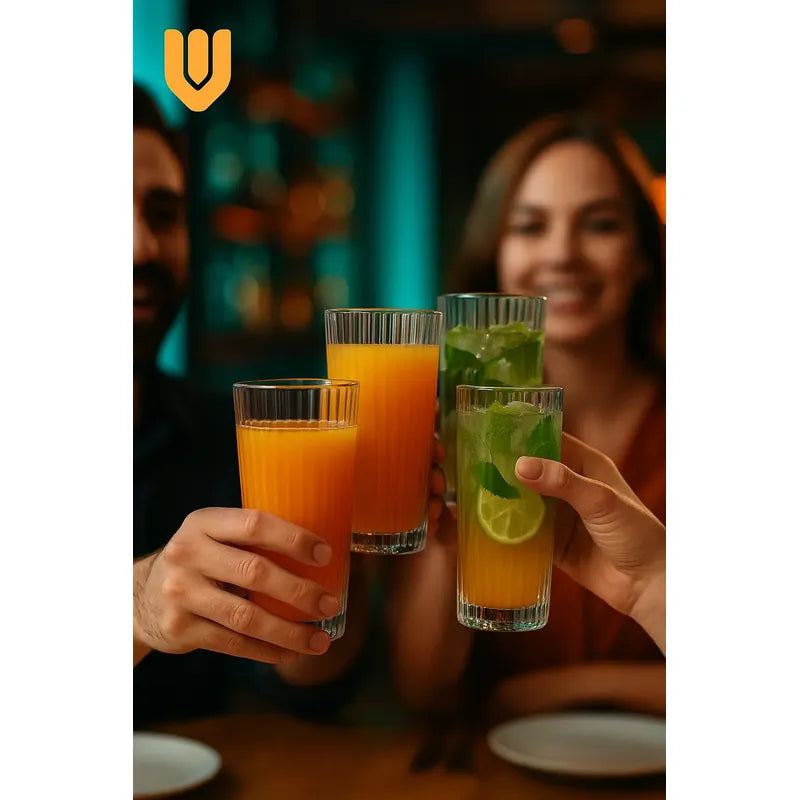 Set 6 Vasos Vidrio Tallado Jugos Cocteles Agua Vasos 15cm Transparente