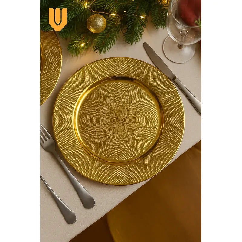 Plato Base Dorado Vajilla Navidad Juego De Plato Dorado 33cm
