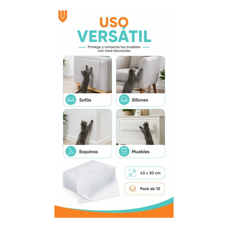 Rascador Gatos 43x30cm Sofa Sillon Protector Antiarañazos Protector Adhesivo Antiarañazos Gato Pvc Transparente 43x30 Cm Pack 10 Reutilizable Removible Sofá Sillón Muebles Hogar 43x30