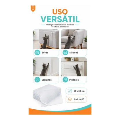 Rascador Gatos 43x30cm Sofa Sillon Protector Antiarañazos Protector Adhesivo Antiarañazos Gato Pvc Transparente 43x30 Cm Pack 10 Reutilizable Removible Sofá Sillón Muebles Hogar 43x30