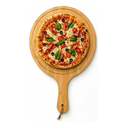 2 Tablas Bambu Pizza Picoteo Redondas Madera Natural Cocina Tabla Redonda Bambu Pizza Picoteo Madera Natural Cocina Corte Servicio Alimentos Aperitivos Dos Piezas Marrón Estándar