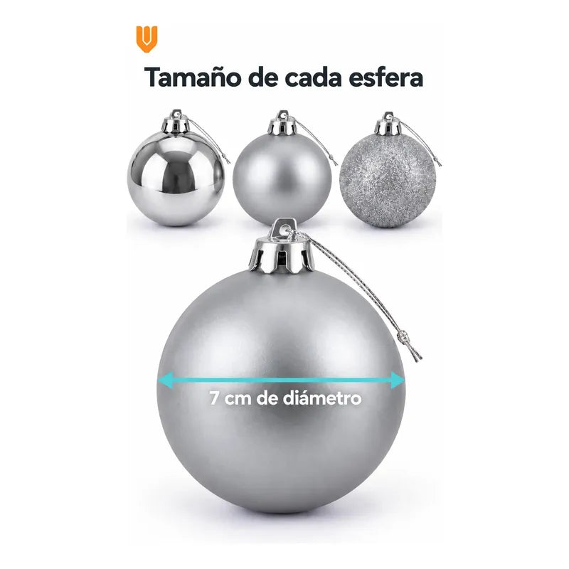 20 Esferas Navidad Adorno Bolas Decorativas 7cm Plateado Esferas Navideñas Doradas Pack 20 Plateado Esferas Navideñas Bolas... 7cm