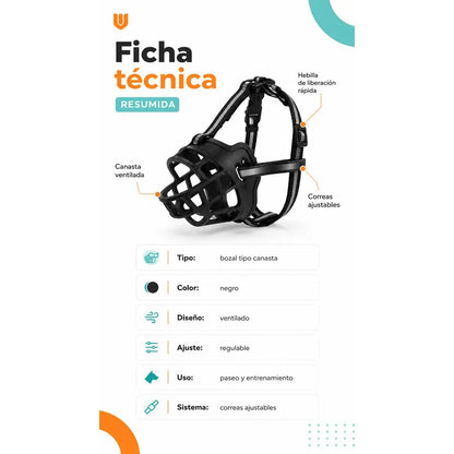 Bozal Perro Xl Vitrineon Cl Caucho Ajustable Antiescape