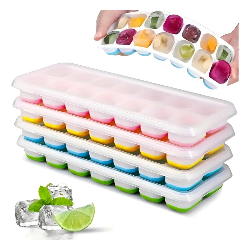 3 Molde De Hielo Cubeta De Hielo De Silicona Con Tapa Hielo Multicolor