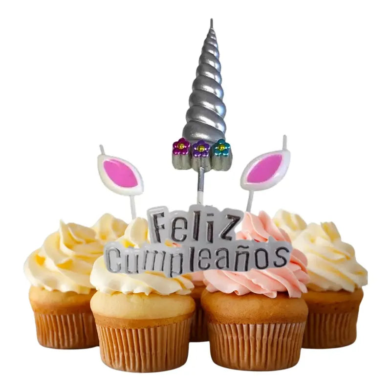 Set 4 Velas De Cumpleaños Adornos Para Tortas Unicornio