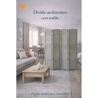 Biombo Separador Oficina Ambientes Divisor 4 Puertas 180 Cm Panel Decorativo Ceniza Moderno