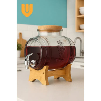 Dispensador Vidrio 5l Base Bambu Frasco Transparente Ideal F Fiestas Reuniones Hogar Mesa Buffet Jugo Agua Refrescos Servicio Facil Elegancia Natural Centro Mesa Eventos Familia Amigos