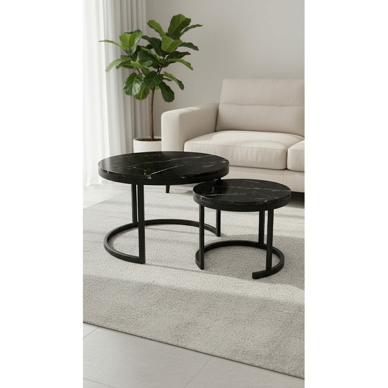 Mesa Centro Redonda Anidada Set 2 Mesas Auxiliares Madera