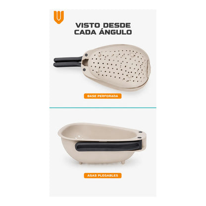 Colador Escurridor Plástico Asas Plegable Frutas Verduras Colador Escurridor Cocina Frutas Verduras Mini Asas Plegables Plástico Beige Compacto Perforado Drenaje