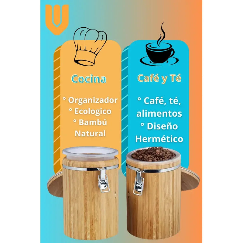 Frasco Contenedor Alimentos Recipiente Hermetico Bambu 15 Cm Bambú