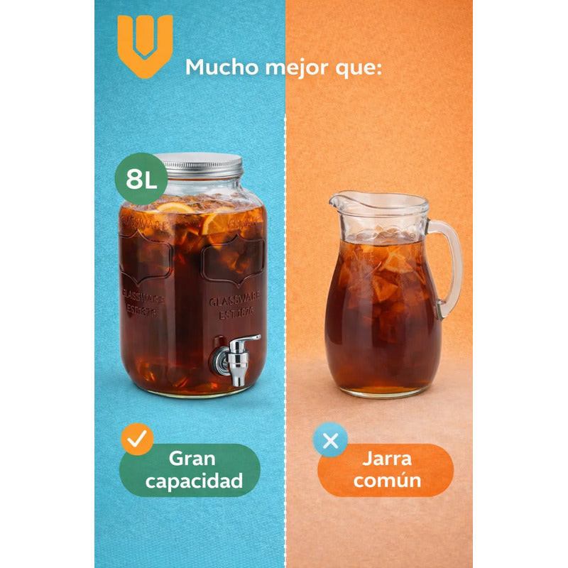 Dispensador Jugo Agua Bebidas Frasco Fiestas Vidrio Hogar 8l Dispensador Bebidas Vidrio 8l Frasco Jugo Agua Fiestas Hogar Canilla Servicio Mesa Transparente