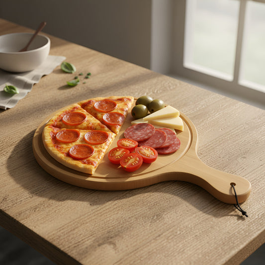 Tabla Bambú Redonda Servir Pizza Picoteo Reuniones 32x45cm Tabla Redonda Bambú