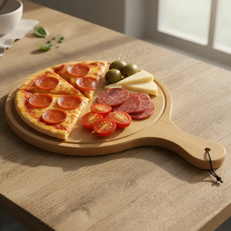 Tabla Bambu Redonda Picoteo Pizza Servir 32x45cm Canaleta Tabla Redonda Bambú