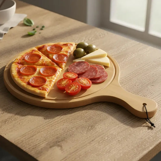 Tabla Bambú Redonda Pizza Picoteo 32x45cm Canaleta 2cm Bpa Tabla Redonda Bambú