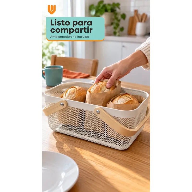 Canasta Organizadora Metal Blanco Asas Madera 40x24x19 Cm Blanco Canasta Organizadora Canasto Cesta Metal Asas Madera Malla Romboidal Orden Textiles Frutas Cocina Baño Clóset