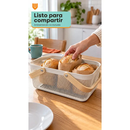 Canasta Organizadora Metal Blanco Asas Madera 40x24x19 Cm Blanco Canasta Organizadora Canasto Cesta Metal Asas Madera Malla Romboidal Orden Textiles Frutas Cocina Baño Clóset