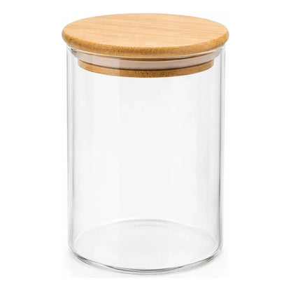 Frasco Hermético Contenedor Vidrio Tapa Bambu Gourmet 300 Ml Transparente Natural Bambú Cristal Claro Minimalista Cocina Gourmet Organizacion Moderna Elegante Premium Hogar