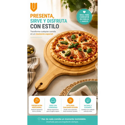 Tabla Bambu Pizza Picoteo Redonda Uso Hogar Cocina Resistent Bambú Natural Gourmet Artesanal Cocina Elegante Minimalista Rustico Premium Presentacion Pizza Picoteo Marron Natural Bambú Madera...