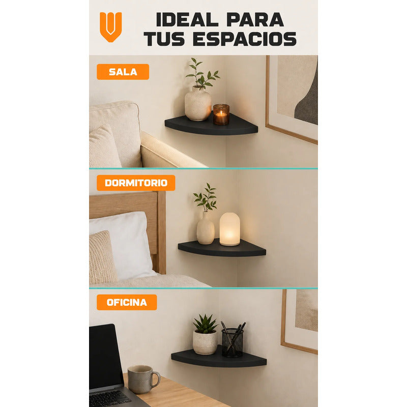 Repisas Flotante Negro Acabado Madera Pared 30cm Esquinera Repisa Esquinera Flotante Acabado Madera Cuarto Círculo Borde Curvo Fijación Oculta Mural Decorativa 30cm