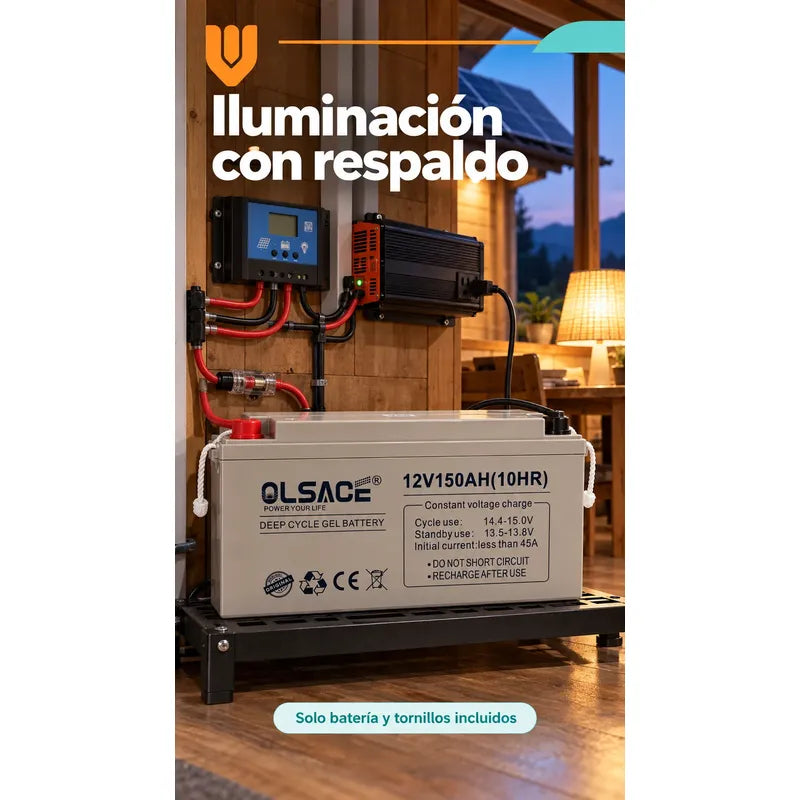 Bateria Gel 12v 150 Ah Ciclo Profundo Solar Repuesto Gris Batería Gel Solar Ciclo Profundo 12v 150ah Olsace Repuesto Recargable Respaldo Doméstico Energía Tornillos